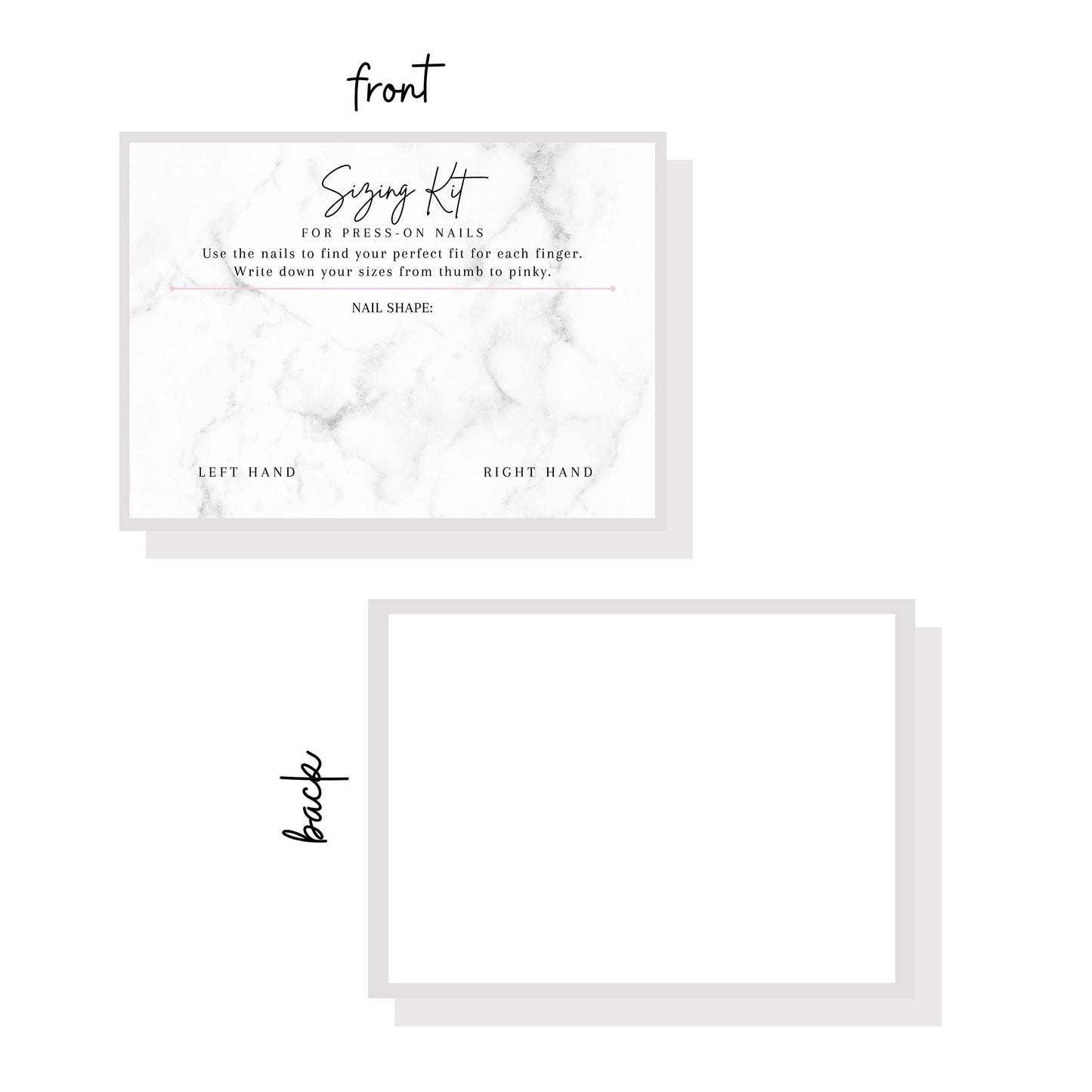 Lashicorn Press On Nail Sizing Card | 30 Pack | 5x7 inch Large Postcard |Press-On Nail Supplies | Press-On Nail Kit | Sizing Guide for Press-On Nails | Marble Design
