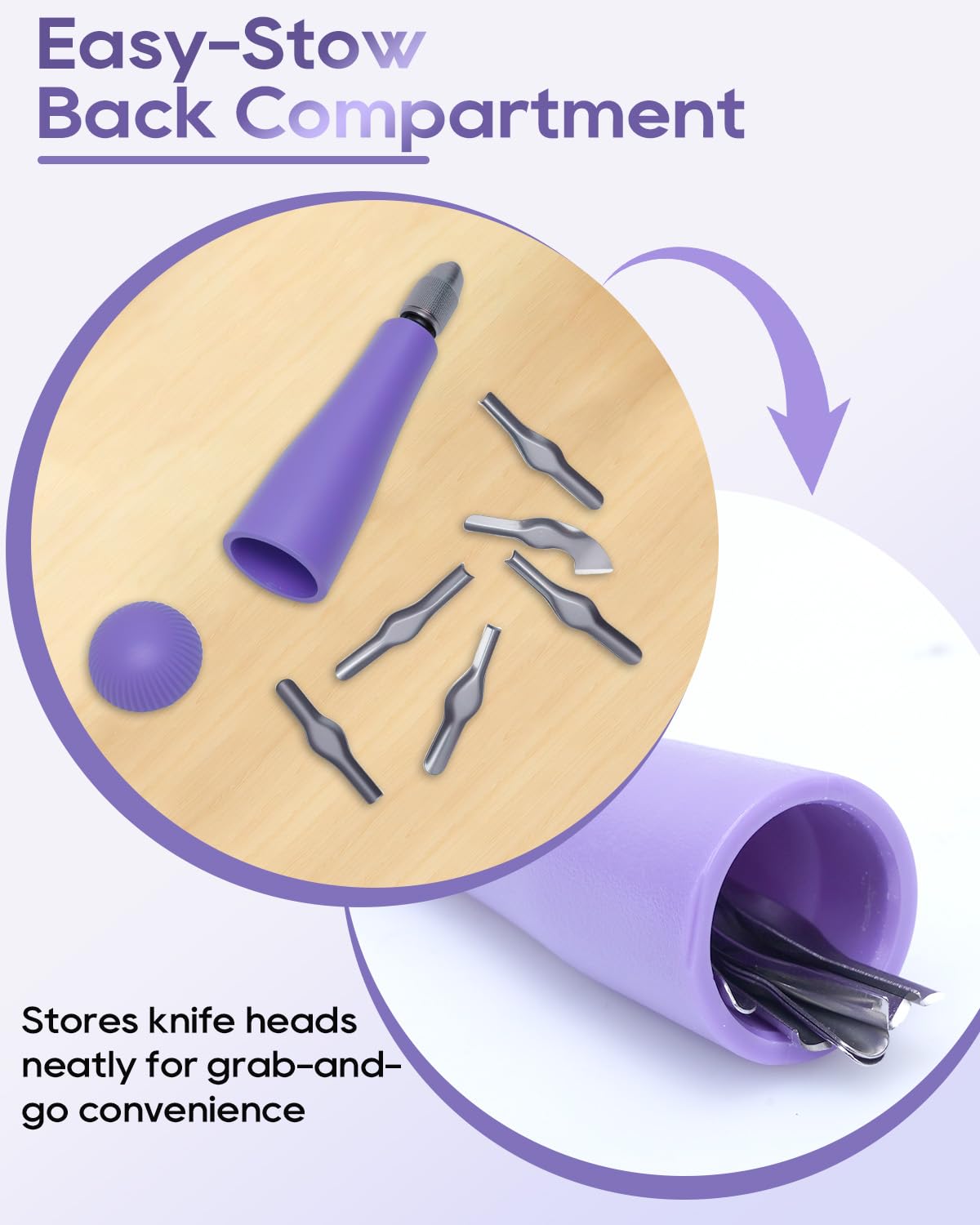 UCEC Linocut Carving Tools Linoleum Cutter Assortment for Block Printing Lino Cutting Tools for DIY Rubber Stamp Carving Kit & Beginners 6 Blades Universal Size Purple With A Brayer Roller(4 Inch)