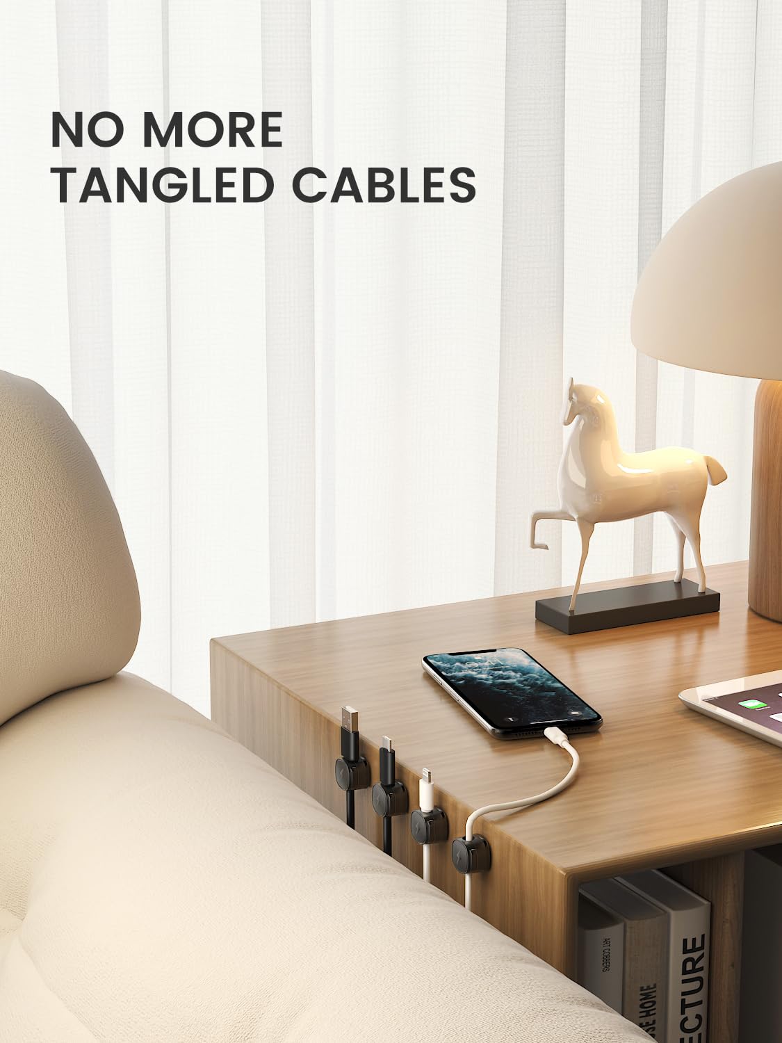 Magnetic Cable Organizer Clips, [1s Lock] 6-Pack Adjustable Cord Holders for Nightstand, Desk, Charging Cable, Tangle-Free Adhesive Wire Management for Under Desk | Smooth Adjustable | Strong Magnet