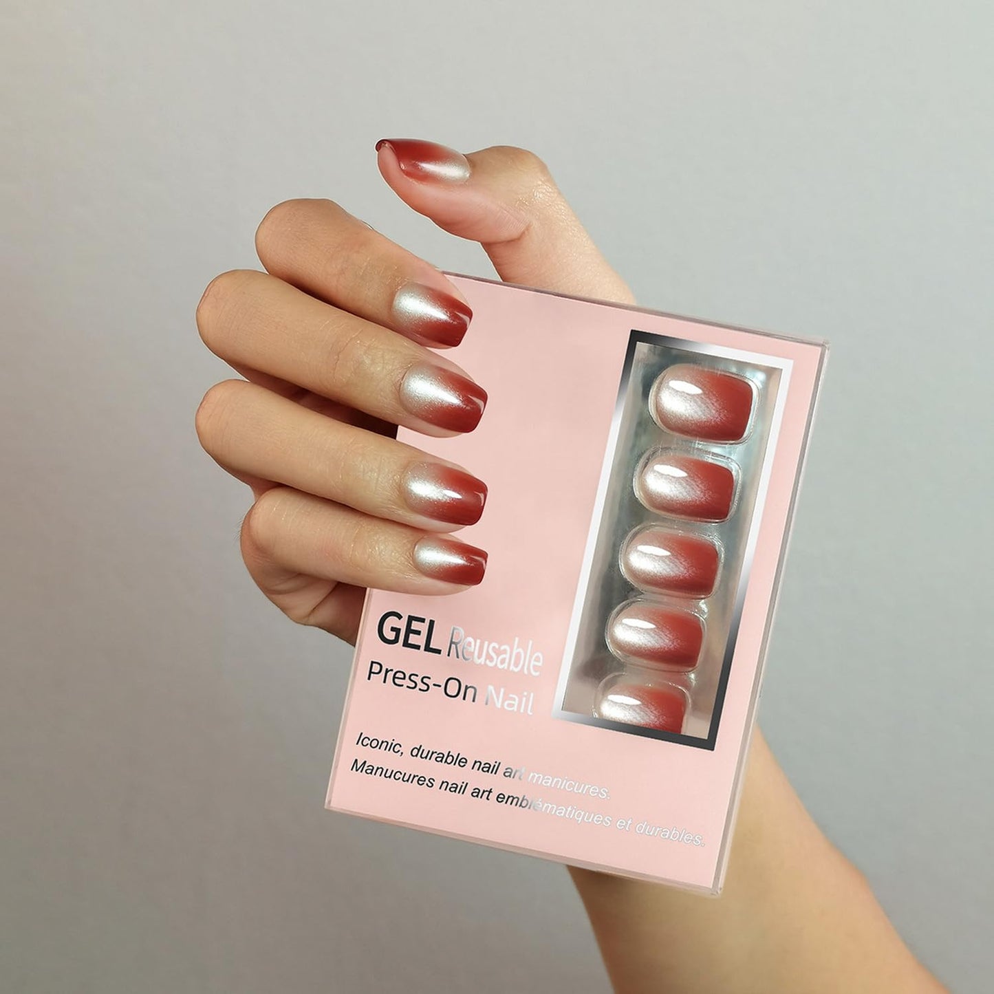 30 Pcs Soft Gel Press on Nails Short Square Shaped Fake Nails Luxurious Red Cats Eyes Gradient Designs Full Cover Thickened Stick on Nails Glossy Acrylic False Nails with Glue for Women Manicure