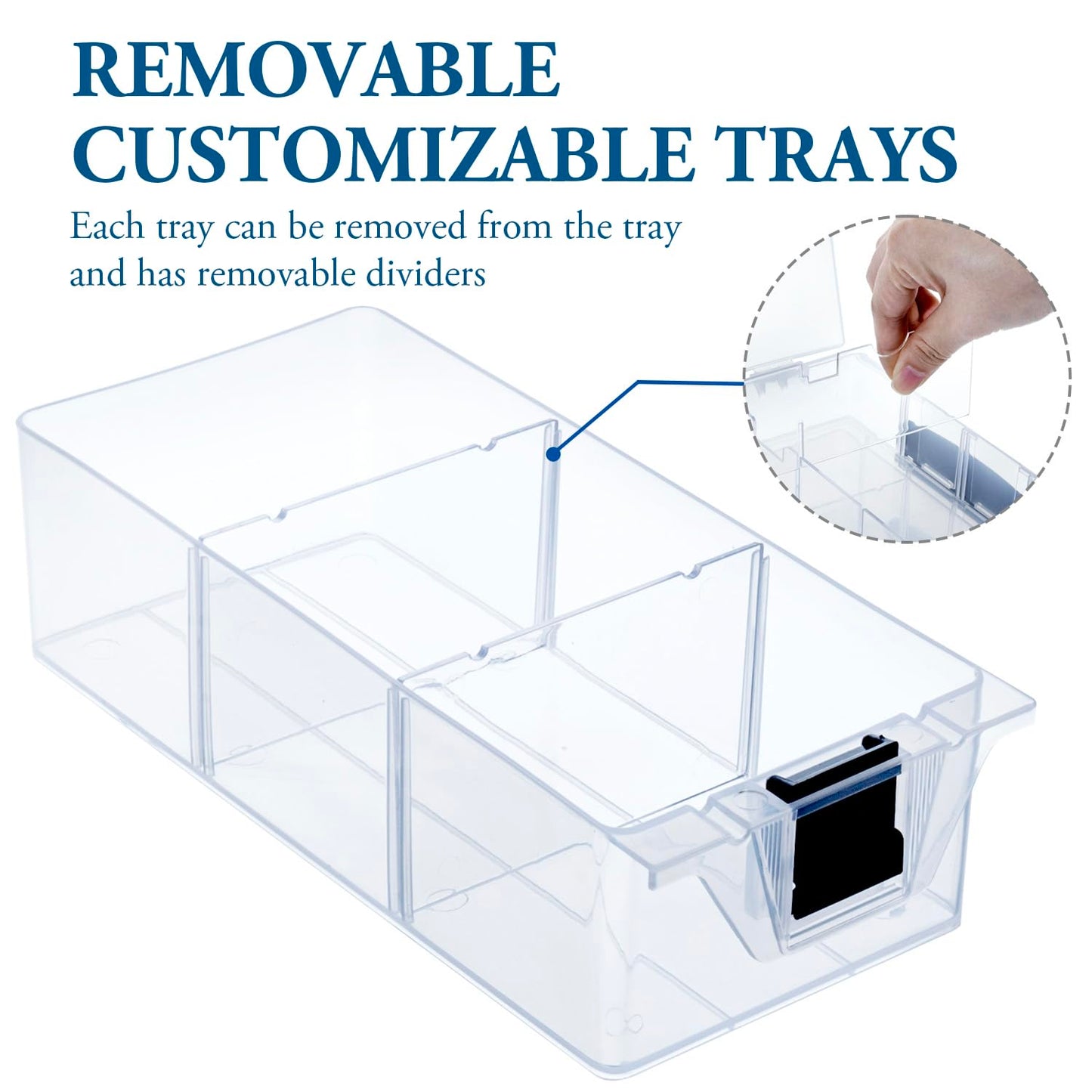 MyGift Single Add-on Tray for 11 Inch Clear Arts and Crafts Stackable Storage Box, Sewing Supplies Storage Organizer Case Accessory Optional Tray with Black Accents, 3 Drawers and Removable Dividers