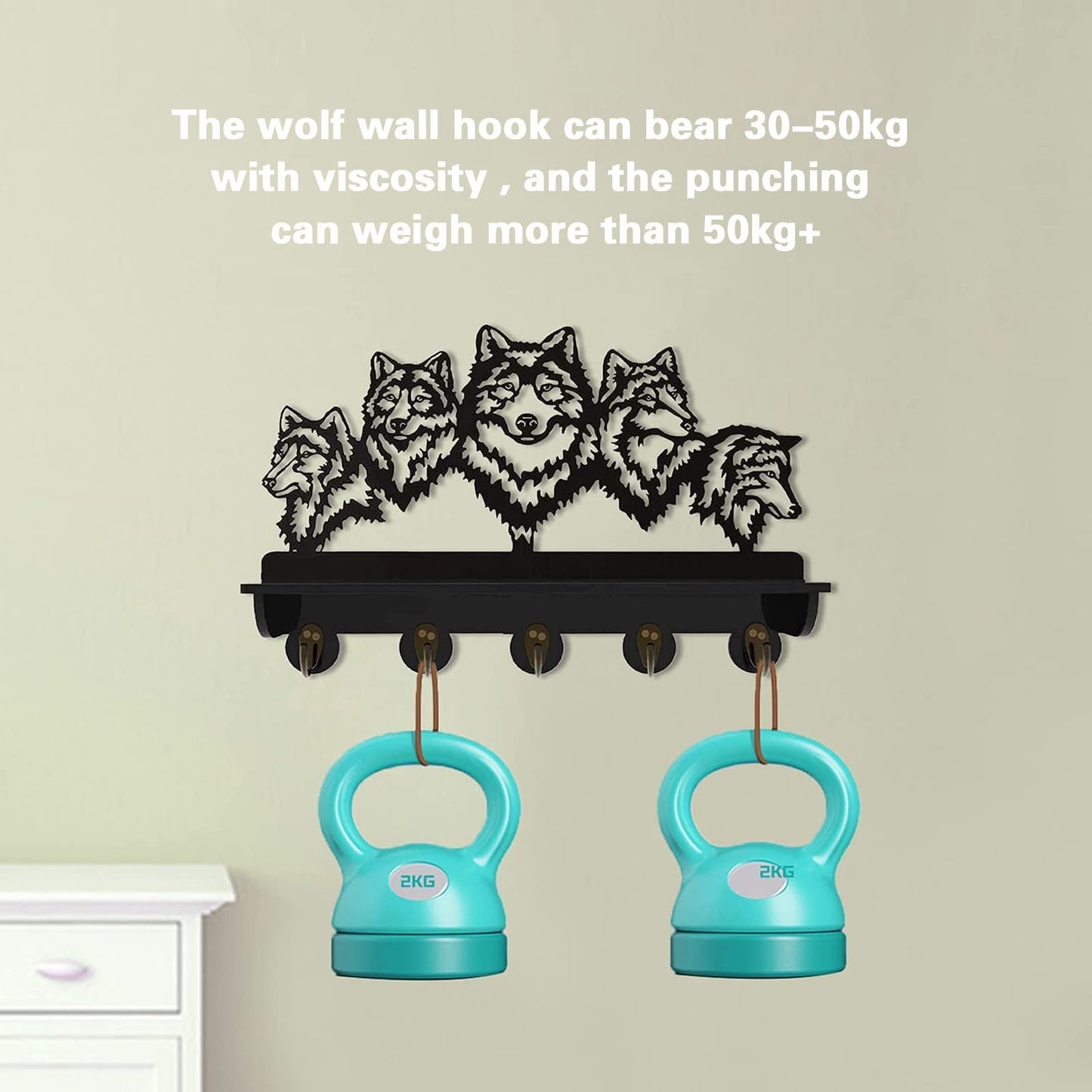 KingLive Wolf Wall Mount Coat Rack,Animal Wall Shelf with Heavy Duty Coat Hooks, Home Living Room Bedroom Decor for Hallway Kitchen Office Entryway, Wolf Wall Hook Gifts for Men(5 Hooks)