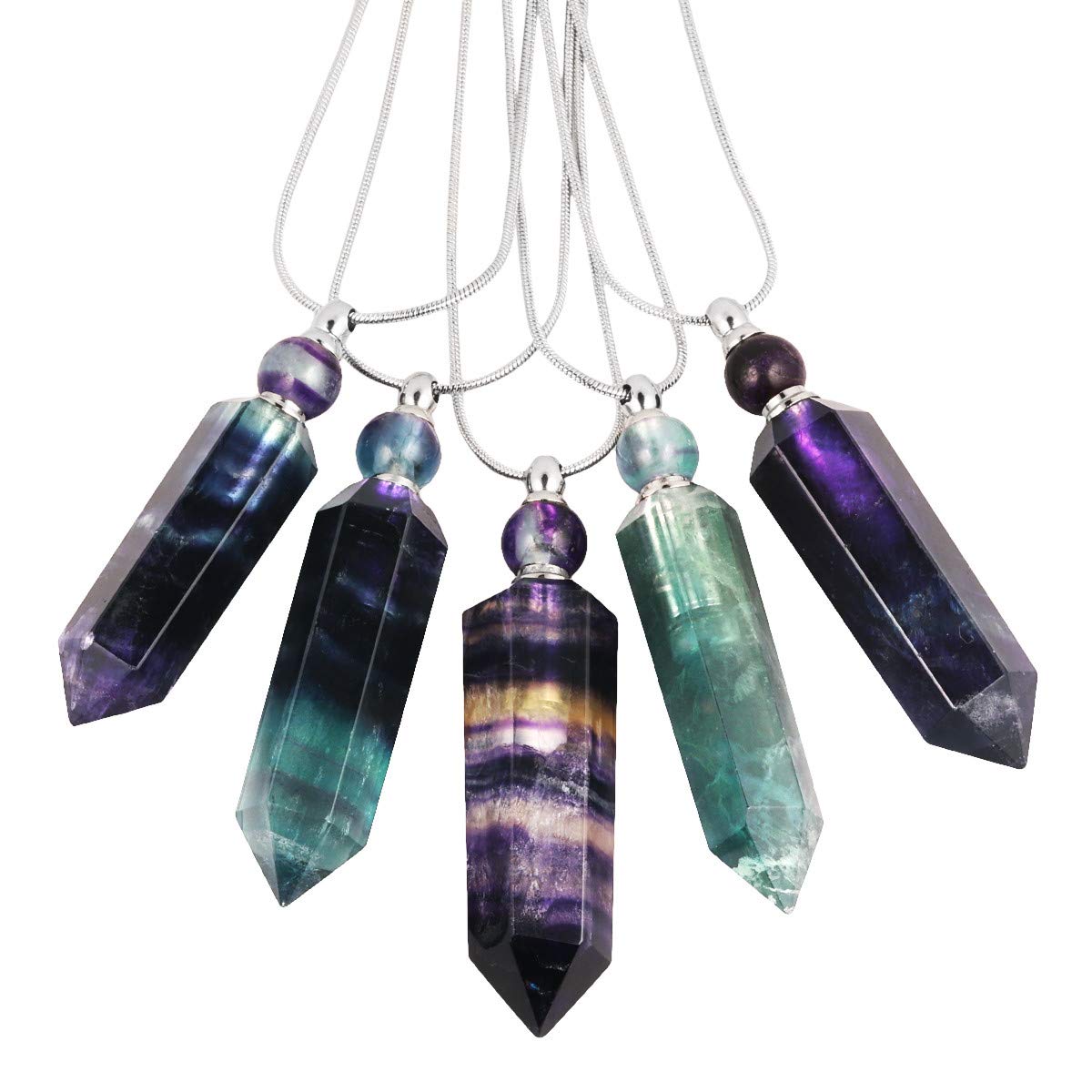 TUMBEELLUWA Essential Oil Diffuser Aromatherapy Stone Pendant Necklace for Unisex,Healing Crystal Point Gemstone Necklace for Women and Men, Fluorite Stone