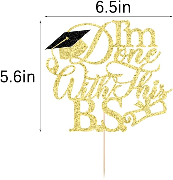 Funny Gold Bachelor of Science Graduation Cake Topper