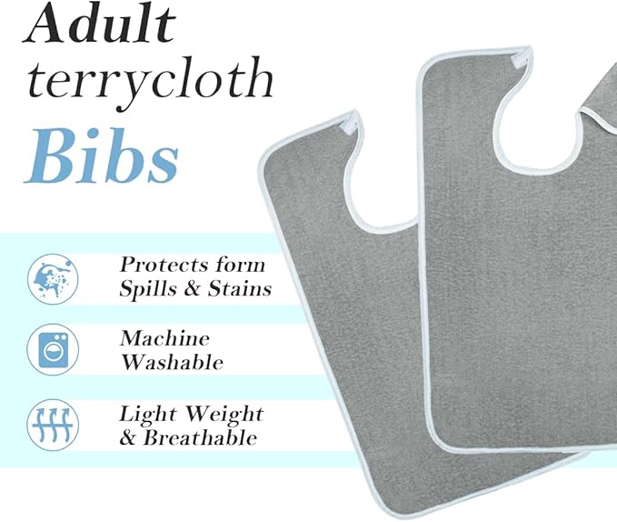 Avalon Towels Adult Bibs for Women 100% Cotton Bib for Adults for Eating - Terry Cloth Adult Bibs for Men Clothing Protectors