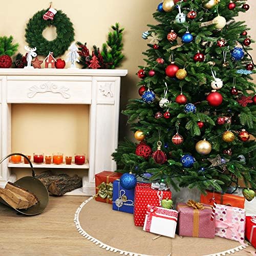 Syhood 48 Inch Christmas Tree Skirt Fall Linen Burlap Tree Skirt, Khaki