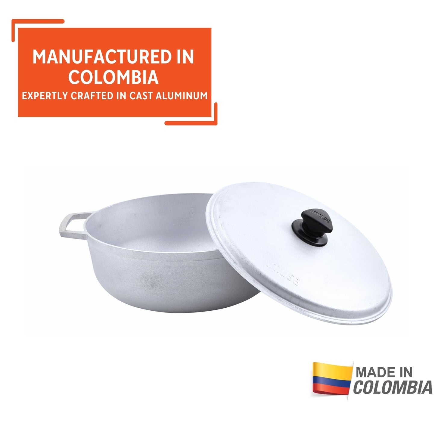 IMUSA 7.5 Quart Traditional Natural Made in Colombia Caldero with Lid for Cooking and Serving,Silver