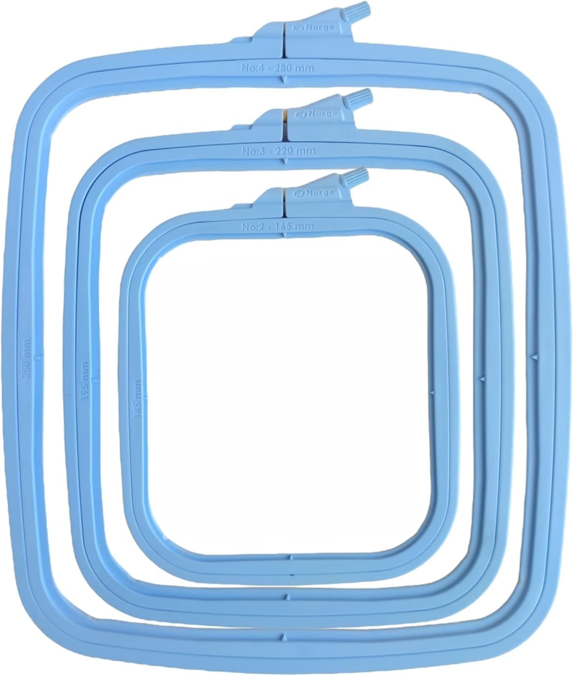 Nurge Square Embroidery Hoop - Plastic Cross Stitch Frame for Needlepoint & Embroidery - Adjustable Craft Hoop - Blue - Set of 3