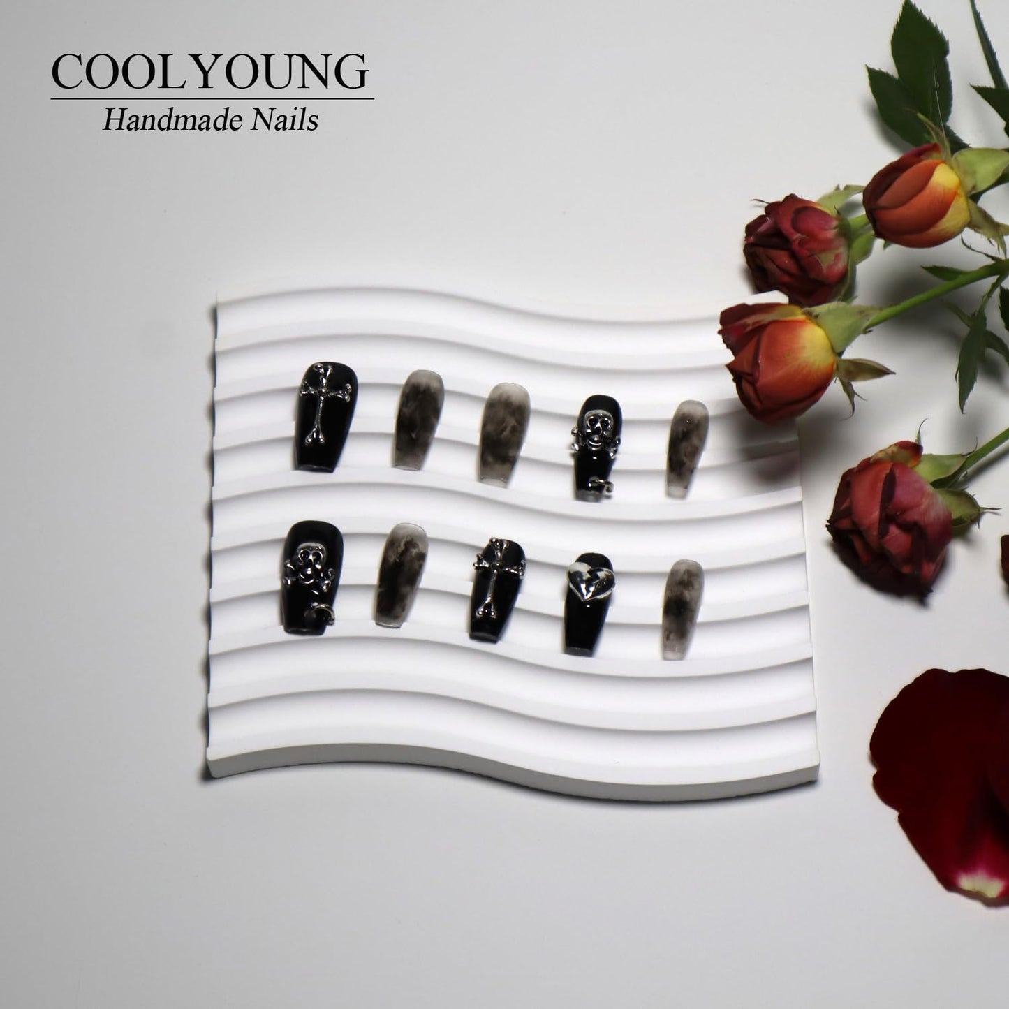Handmade Press On Nails, Press On Nails Coffin, Black Press On Nails, Ombre Nails, Press On Nails With Designs, Medium Press On Nails, Reusable Nails, Woman Gifts, COOLYOUNG Nails, 10 PCS, Size S