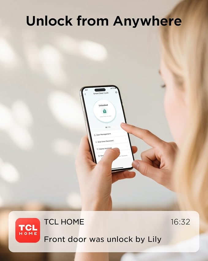 TCL Smart Lock D2 Plus, Fingerprint Door Lock with Keyless Entry Security Electronic Deadbolt for Front Door, Built-in Doorbell, Compatible with Alexa, Auto Lock, Easy Install