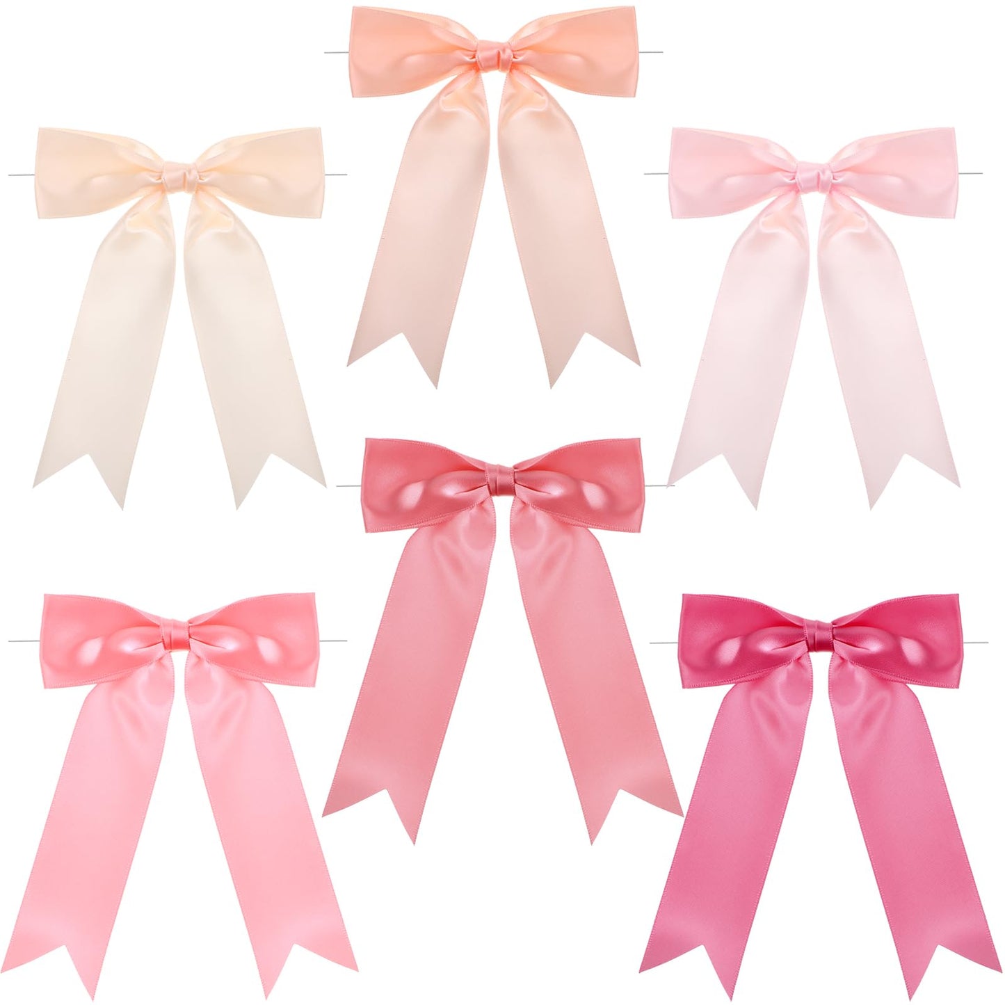 Canlierr 48 Pcs Pastel Tie Bows Satin Ribbon Bows with Twist Tie Craft for Wedding Wall Backdrop Decorations Birthday Wrapping Party Decor (5 x 7 Inch,Pink)