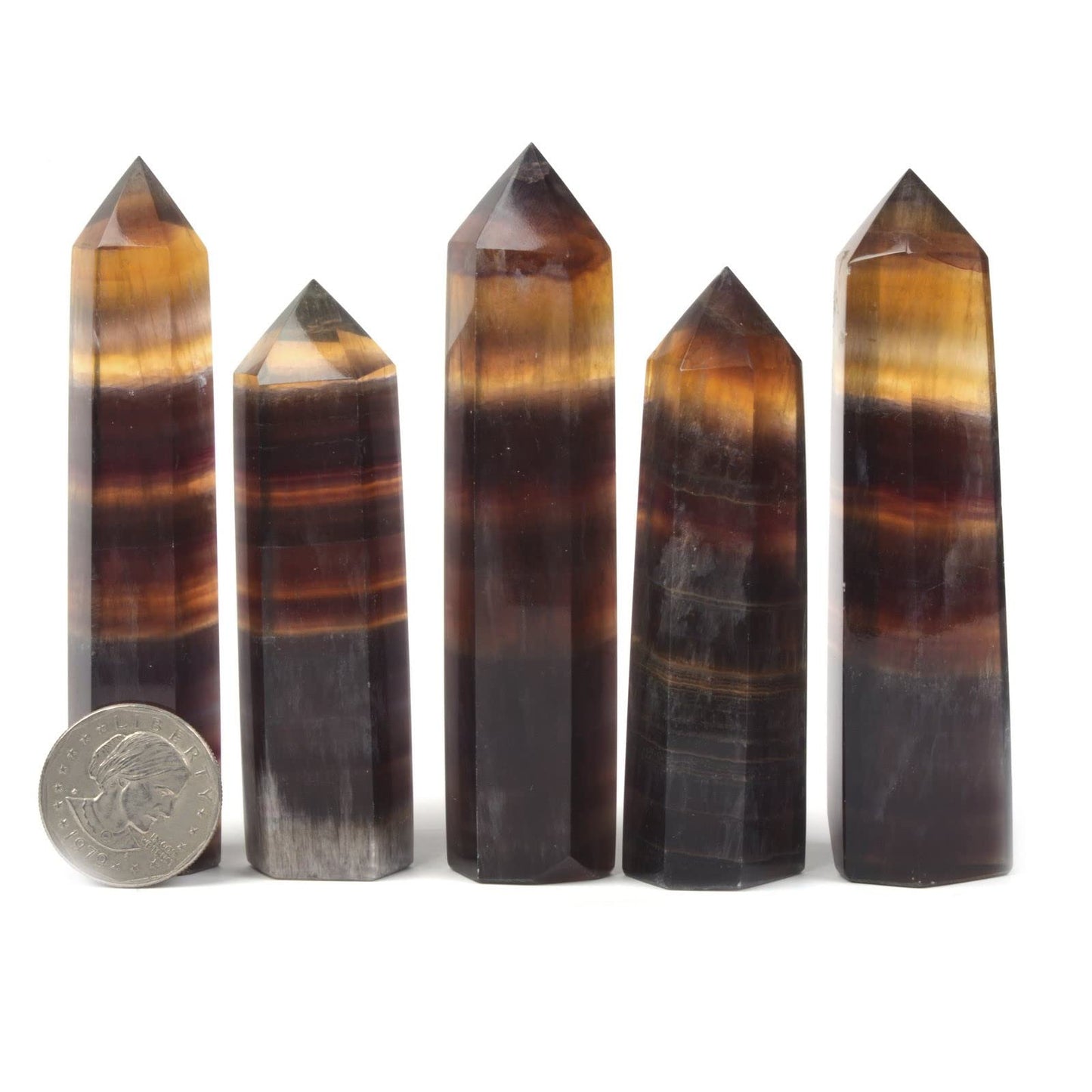 Large Yellow Fluorite Gemstone Crystal Hexagonal Pointed Tower Reiki Chakra Faceted Prism Wand Stone Home Decor