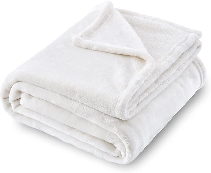 SOCHOW Flannel Fleece Blanket Twin Size, All Season Super Soft Cozy Blanket for Bed or Couch, Cream White, 60x80 inches