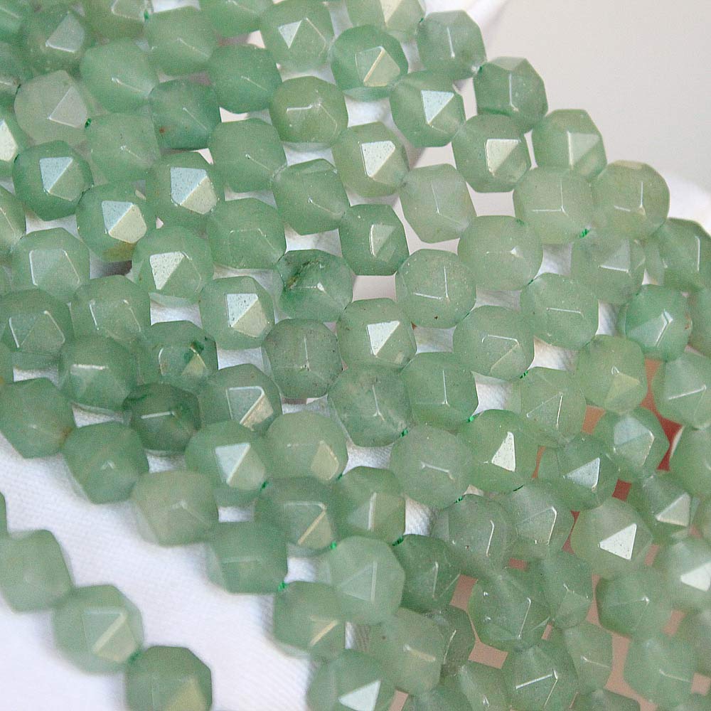 MJDCB Best Sellers Natural Stone Beads Faceted Polygon Green Aventurine Crystal Energy Stone Healing Power for Jewelry Making(8mm)