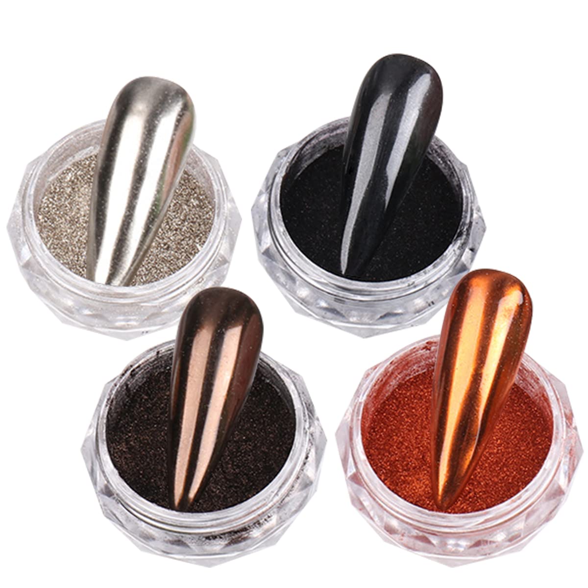 Magic Chrome Nail Powder Holographic Metallic Mirror Effect Silver Copper Black Brown Manicure Glitter Pigment for Nails Art Design, Chrome Powder for Gel Nails Decoration with Tools