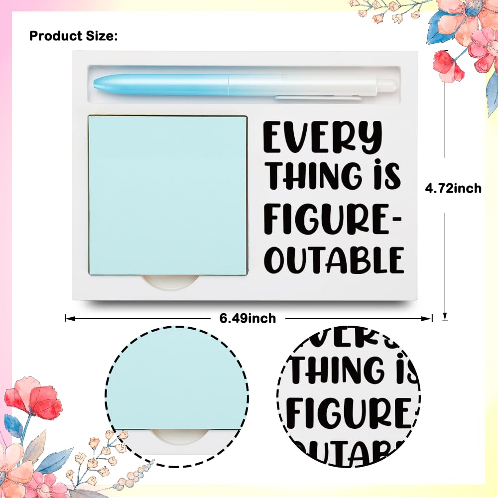 Inspirational Gift for Coworker or Student, Motivational Desk Decor with Positive Quote, Wooden Sticky Note Holder with “Everything is Figureoutable”, 16.5 x 12 x 1.5 cm,XXW7