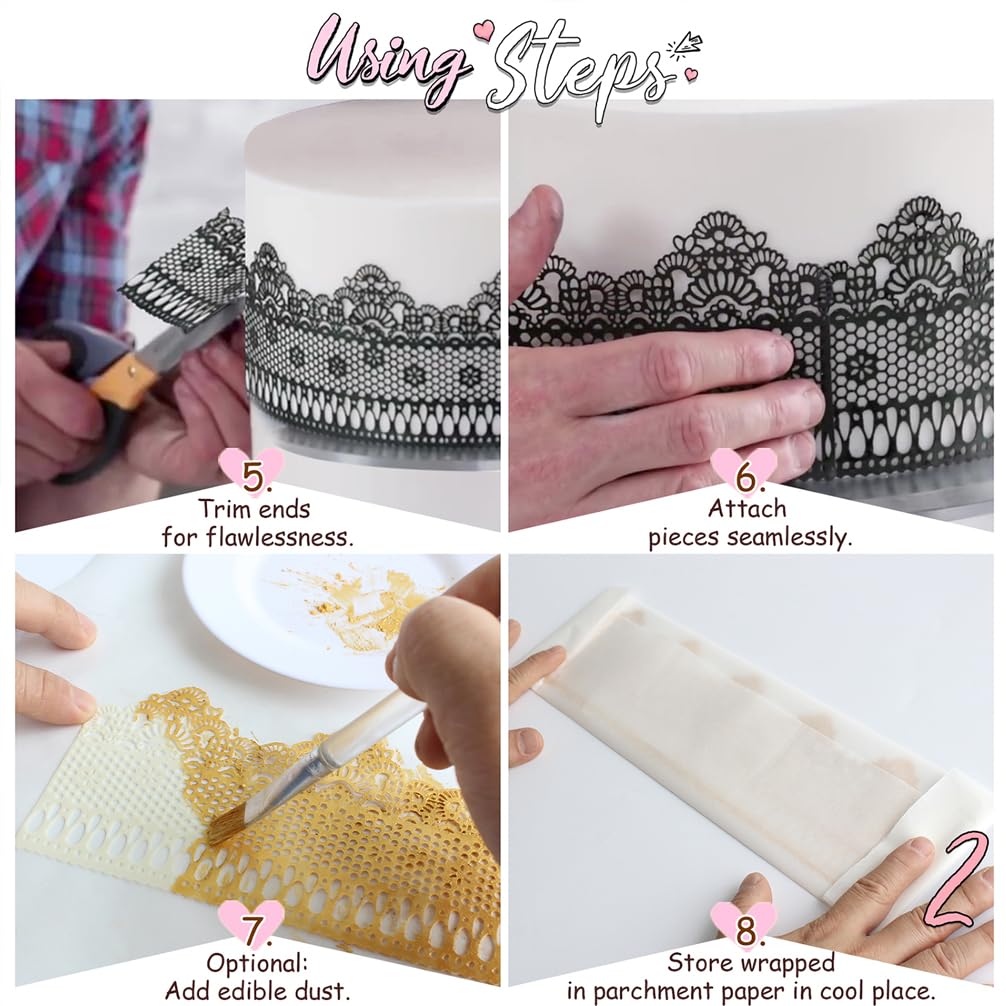 Large Pre-Made Ready to Use Edible Cake Lace Lattice Diamond Scallop Golden 12-inch 10-Piece Set (Pack of 2)