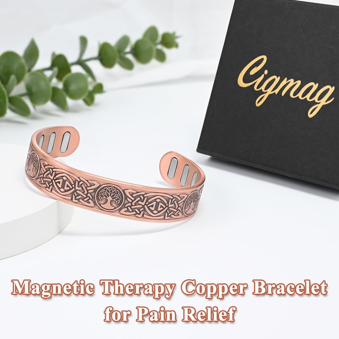 Cigmag Copper Bracelet for Men, with Powerful 9X 5000 Gauss Magnets, Adjustable Solid Pure Copper (Celtic Lotus Life Tree)