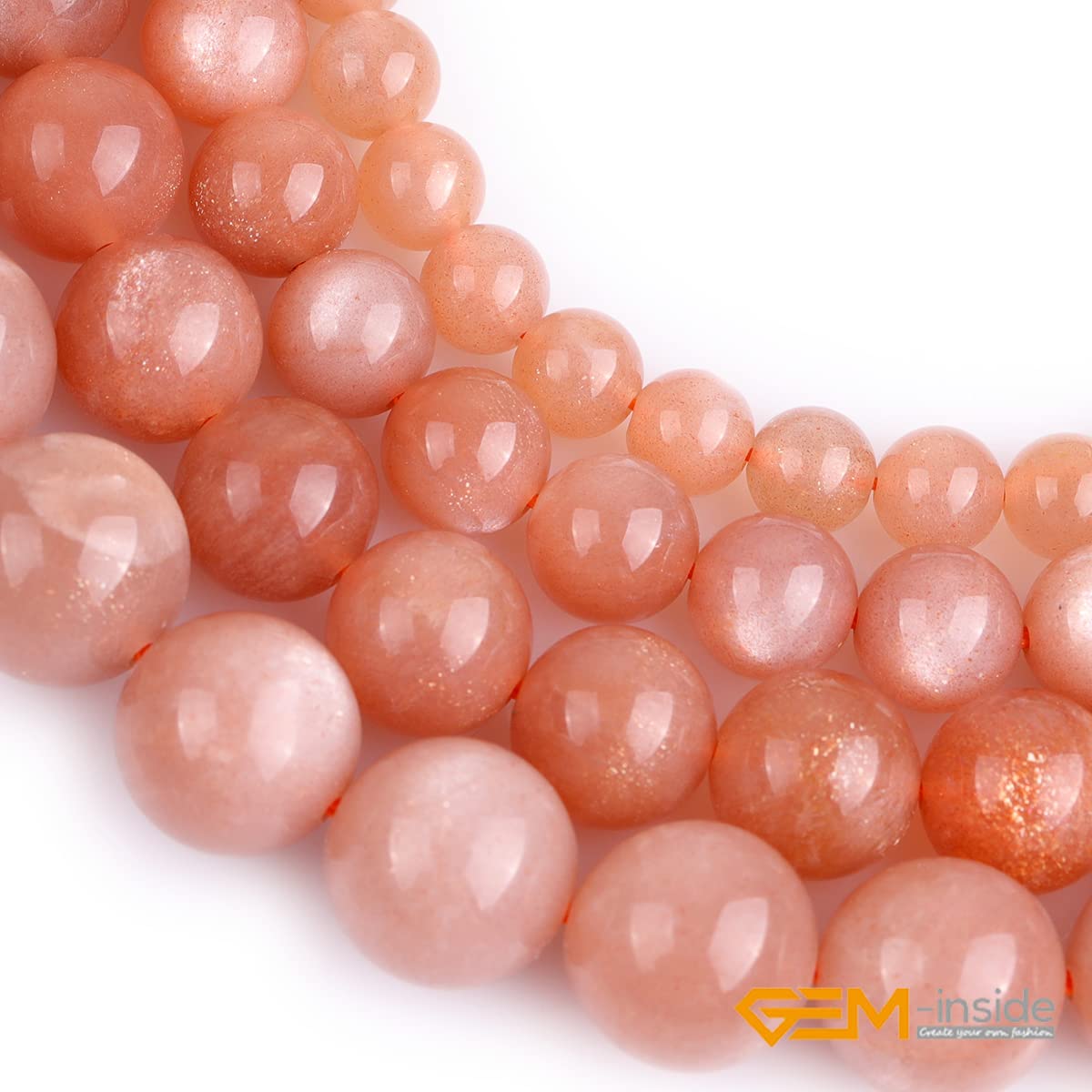 Gem-Inside 8mm Natural AAA Grade Orange Sunstone Gemstone Round Loose Beads for Jewelry Making 15 Inches