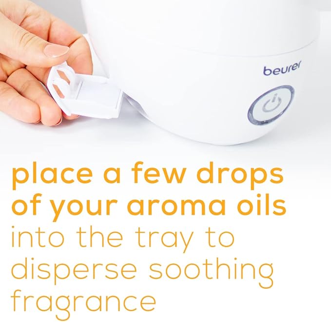 Beurer LB37 2in1 Essential Oil Diffuser & Air Humidifier|2L Tank, Night-Mode, Auto shut-off, for Bedrooms, Baby Kids Rooms|Choose from 10 Scents| Aromatherapy,Ultrasonic Air Vaporizer |Cool Mist,White