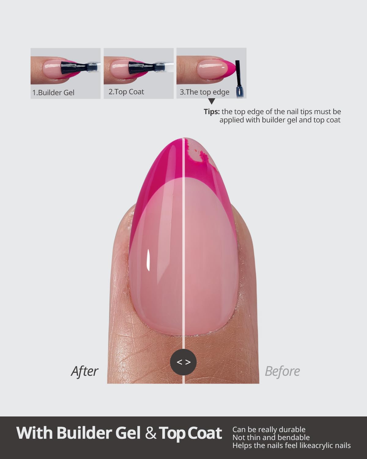 BTARTBOXNAILS Nail Tips Builder Gel Set Pink French Tip Press On Nails