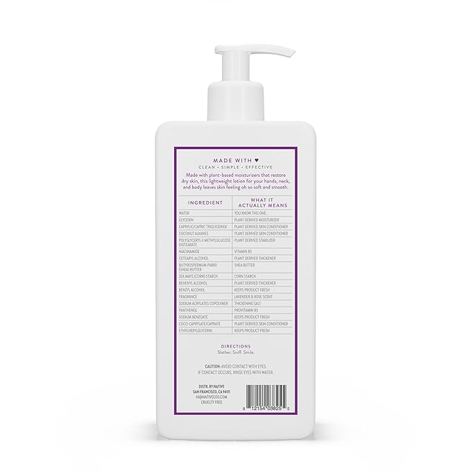 Native Body Lotion Contains Naturally Derived Plant-Based Moisturizers for Women and Men | Restores Dry Skin, Lavender & Rose, 16.5 fl oz