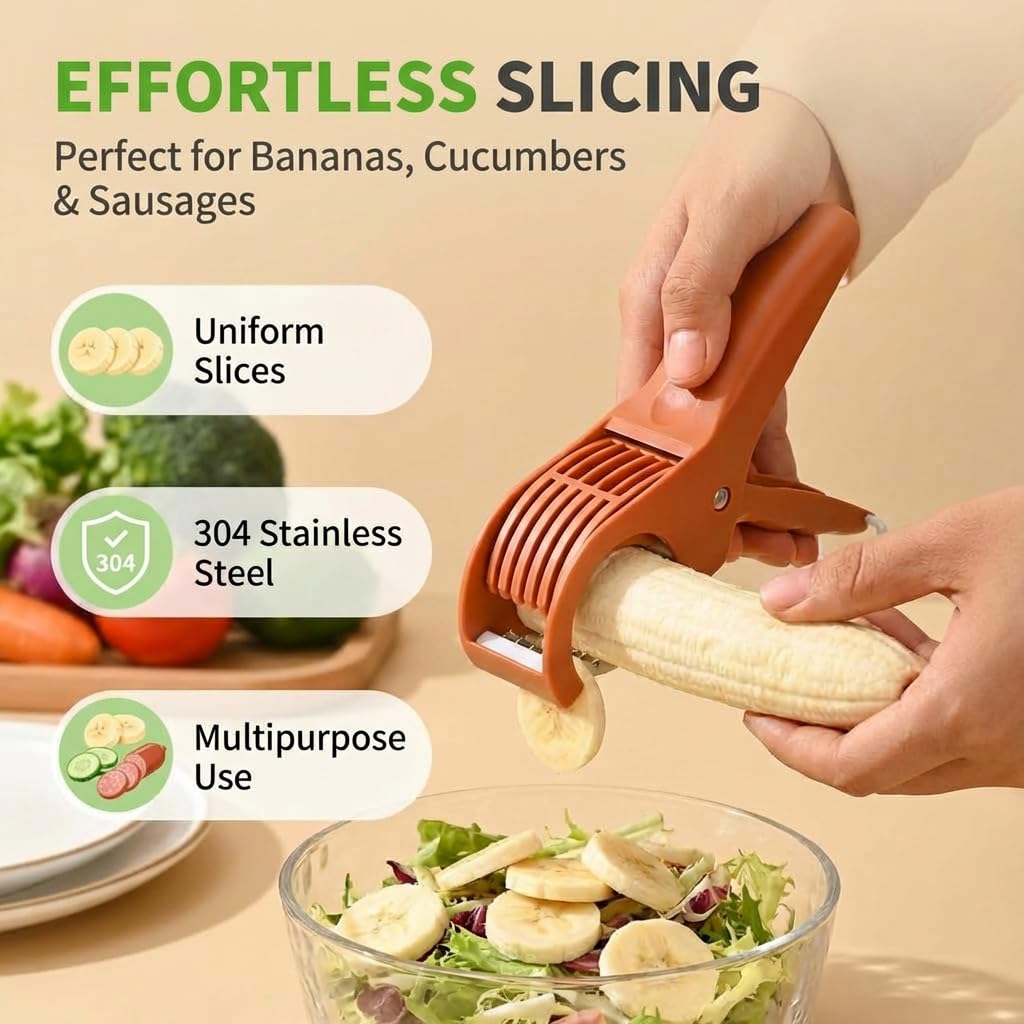 2 Pcs Multifunctional Fruit and Vegetable Slicer with 2 Portable Hooks, 2026 Upgraded Food Manual Slicer, Ideal for Banana, Sausages, Cucumbers, Strawberries, Essential Stuff for Kitchen or Camping
