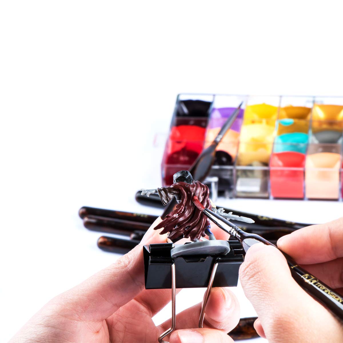 Transon 15Pcs Extra Fine Detail Paint Brushes with Brush Storage Organizer for Model Miniature Painting and Acrylic Watercolor Gouache Painting