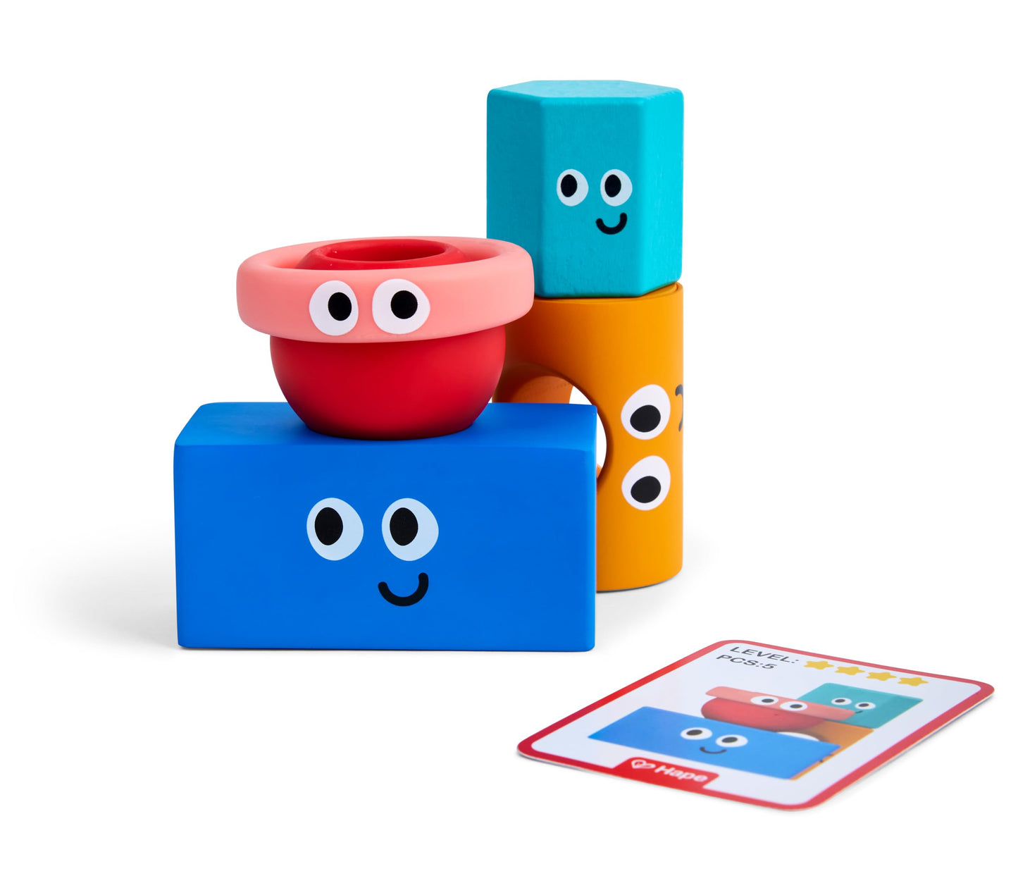 Hape Montessori Stacking Blocks - 10 Pcs Geometric Shapes & 16 Challenge Cards, Multi-Sensory STEM Toy for Toddlers 1-5, Develops Fine Motor Skills & Spatial Thinking, Silicone, Wood & Plastic