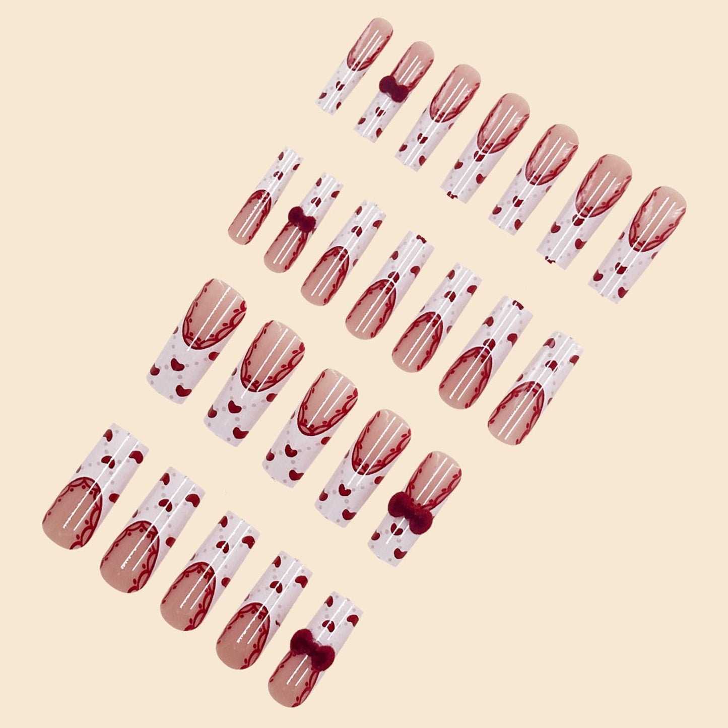 IMRAIN Square Press on Nails Long Length Fake Nails Full Cover Glue on Nails Glossy White French Tips False Nails with Furry Bow Designs for Women
