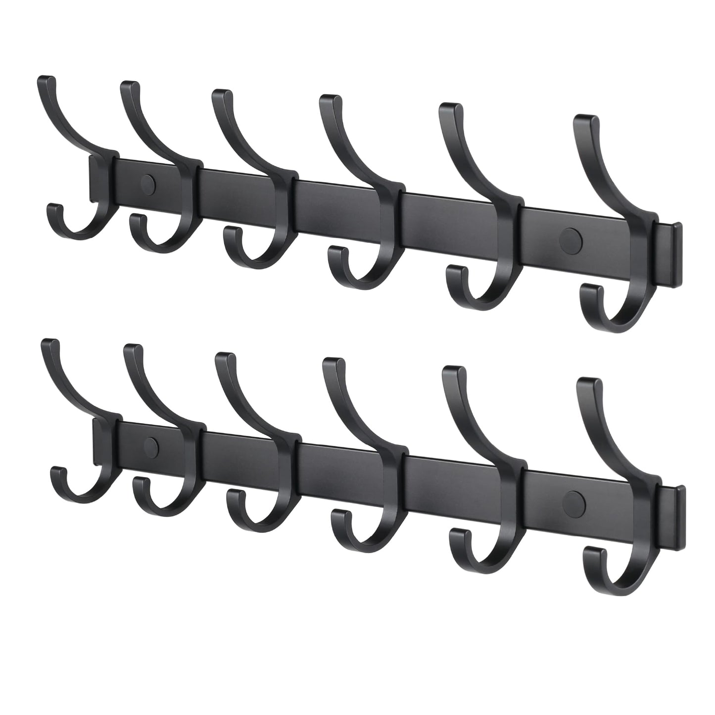 HOMENOVA Coat Rack 2 Pack Wall Mounted - 6 Double Hooks, Matte Black, Heavy Duty, Aeropace Grade Aluminum Alloy, Metal Coat Hook Hanger Entryway Bathroom (6 Double Hooks - 2 Pack)
