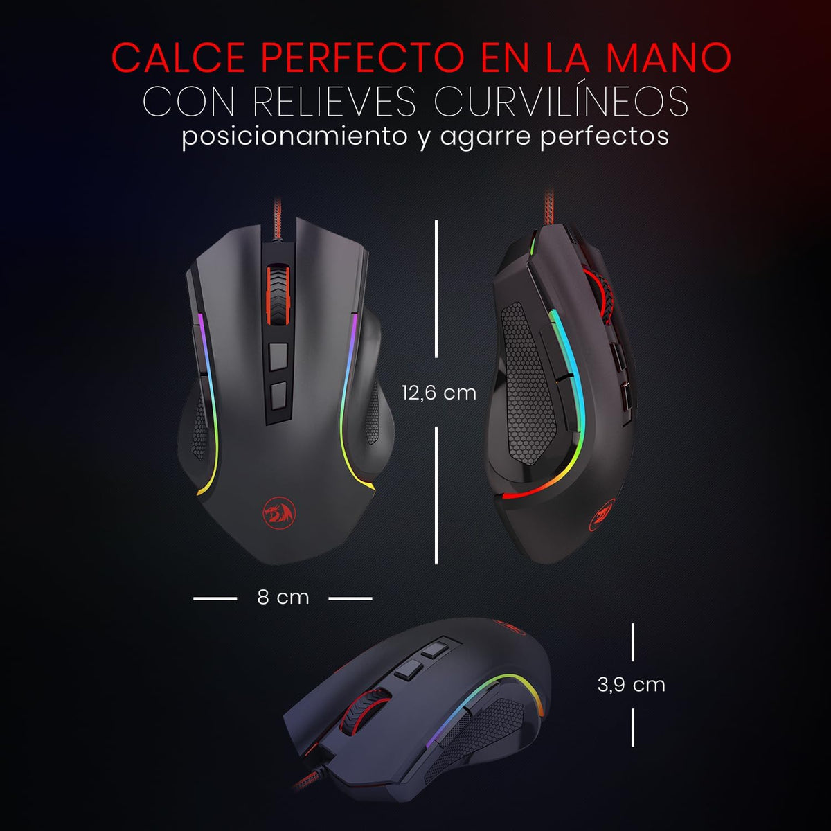 Redragon M602 Gaming Mouse, Ergonomic RGB Gaming Mouse Wired with 7200 Adjustable DPI, 9 Programmable Buttons, Professional Software for Gamer Office [Black]