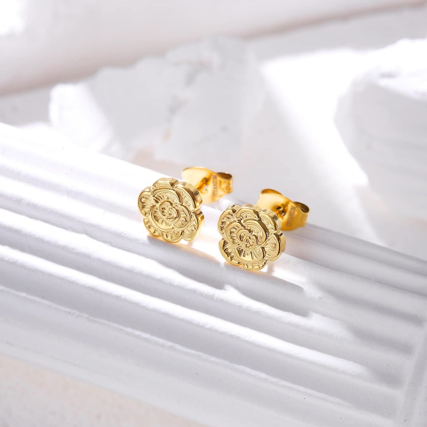 VOJO Implant Grade G23 Titanium Stud Earrings for Sensitive Ears Post Pierced Cartilage Lobe Earring Stud for Women (Gold ROSE)