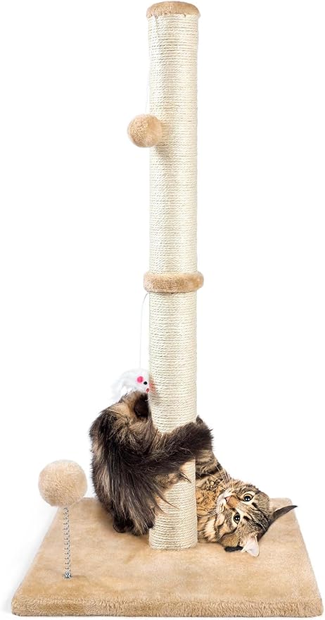 ANWA 32" Tall Cat Scratching Post with Arch Groomer, Natural Sisal, Gray