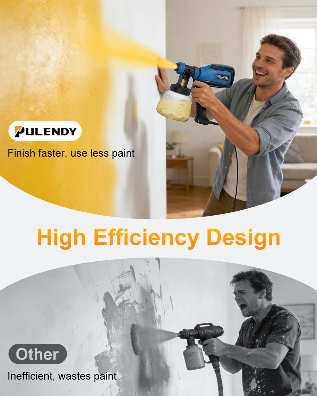 Paint Sprayer, HVLP Spray Gun with Cleaning & Blowing Joints, 4 Nozzle Sizes & 3 Spray Patterns, Easy to Clean, for Furniture, Cabinets, Decks, Walls, Doors, DIY Projects, etc.