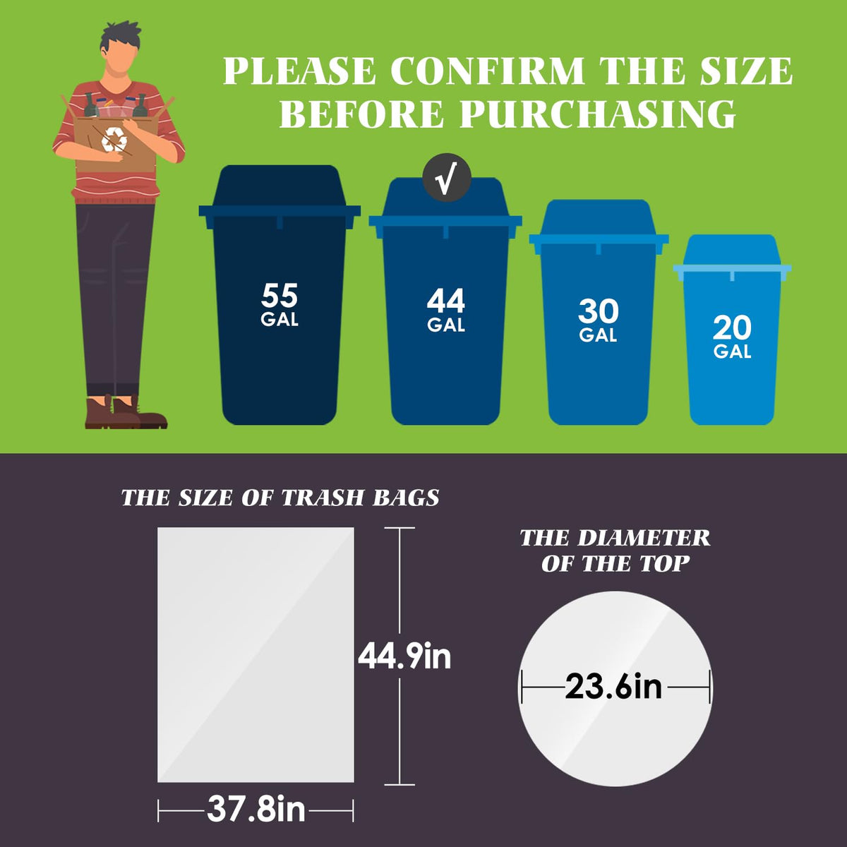Large Clear Trash Bags 40 (33 Count)