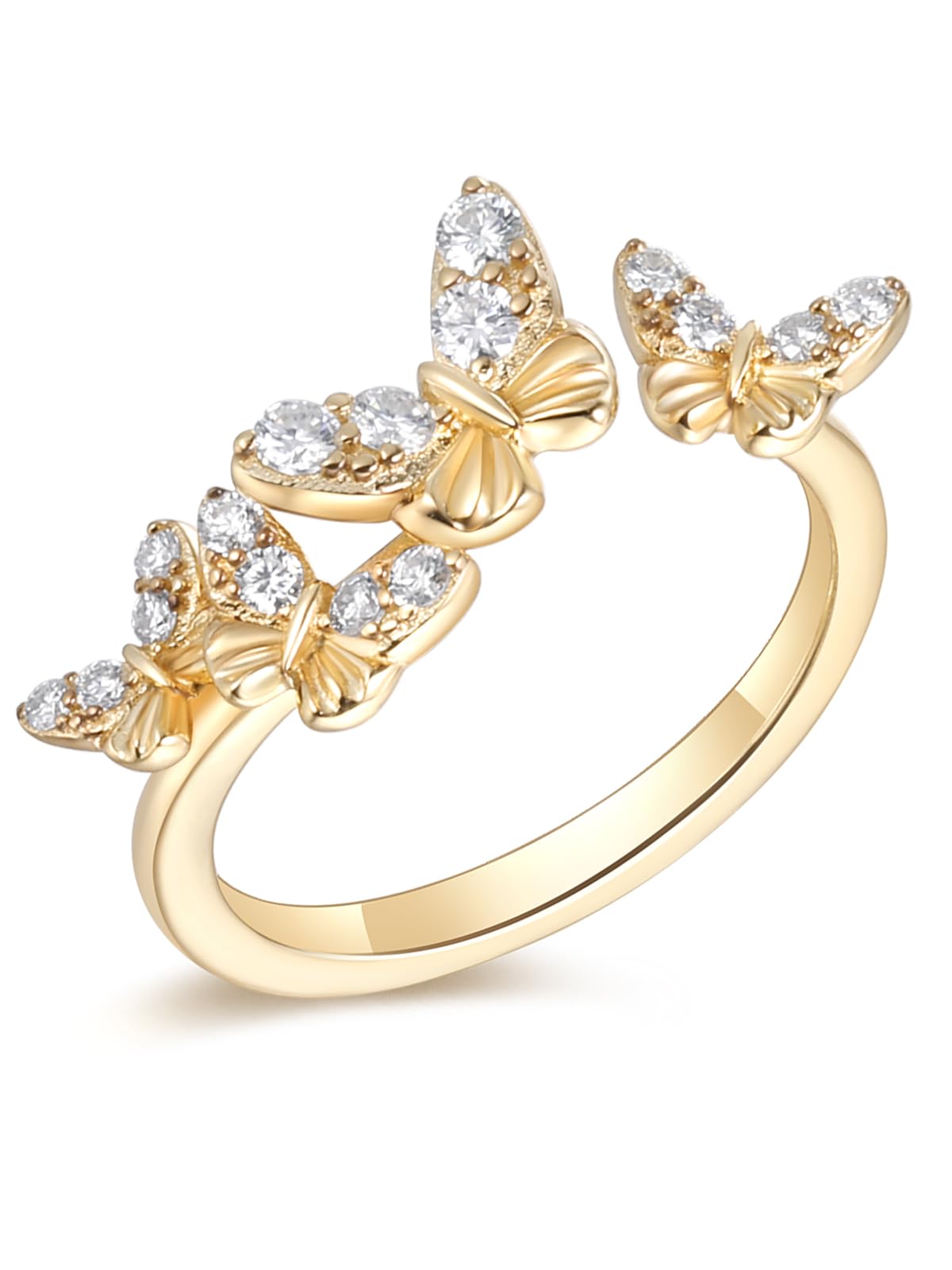 CYW Moissanite Gold Butterfly Ring for Women Adjustable 925 Sterling Silver Stacking Open Rings Size 9