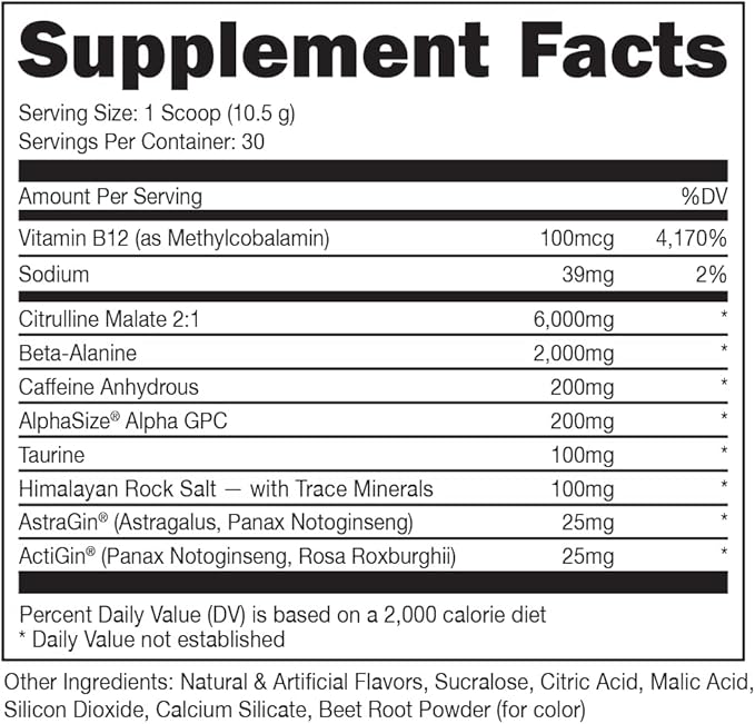 Bucked Up Pre Workout 6 Grams Citrulline, 2 Grams Beta Alanine, and 3 Other Registered trademarked Ingredients (Watermelon)