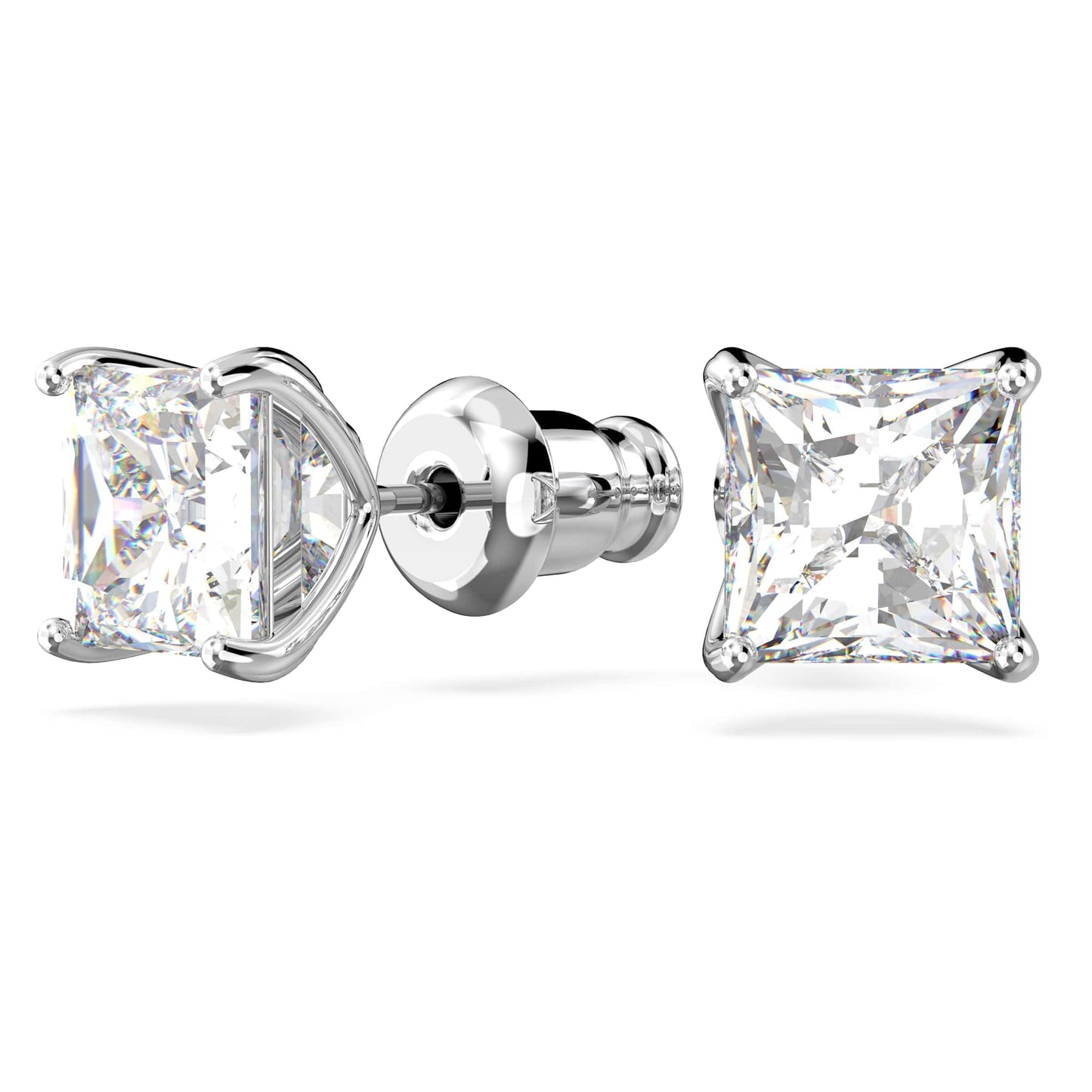 Swarovski Attract Square Stud Pierced Earrings with Clear Crystals on a Rhodium Plated Setting with Butterfly Back Closure