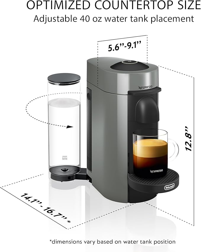 De'Longhi Nespresso Vertuo Plus Coffee and Espresso Maker by De'Longhi, Grey with Aeroccino Milk Frother