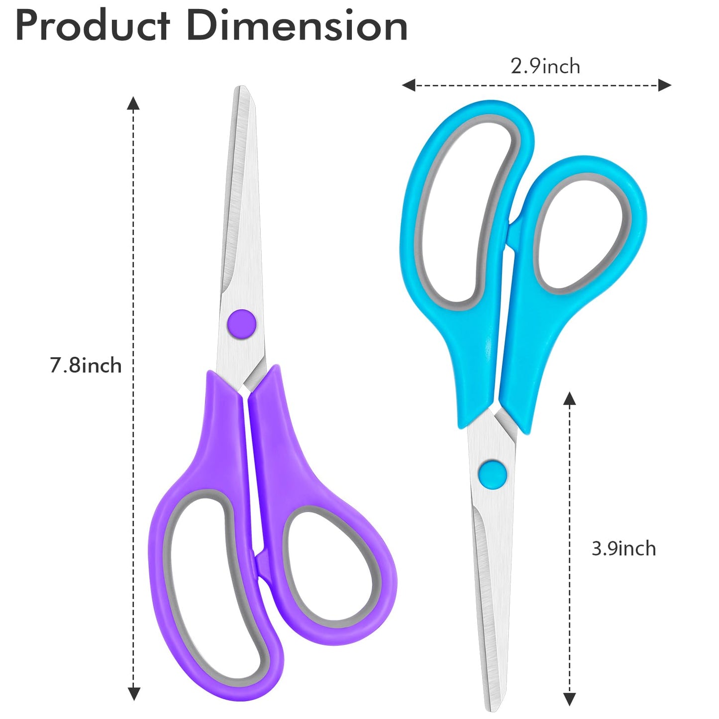24 Packs Scissors Bulk, 8 Inch Scissors All Purpose Sharp Sewing Fabric Shears for Office Home School Supplies, Middle/High School Student Teacher Classroom Craft Scissor, Comfort Right/Left Handles
