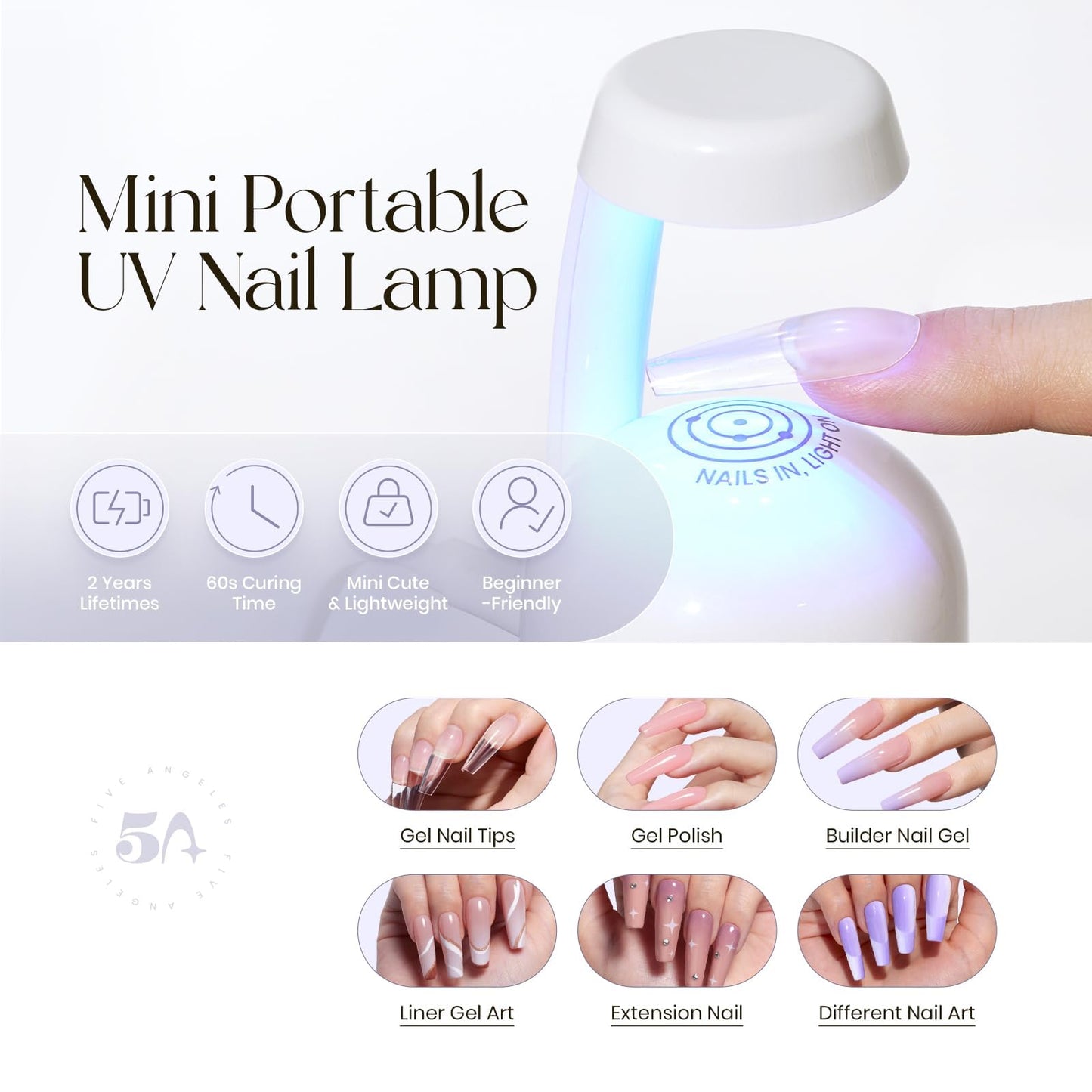 Five Angeles Tipex Gel Nail Tips Kit, Pre-etched Acrylic Hard Nail Tips Set for Beginners, Short Square Full Cover Press On Nails, Deep C Curve Flat Nails, 16 Sizes, UV Nail Glue, LED Lamp, Base Gel