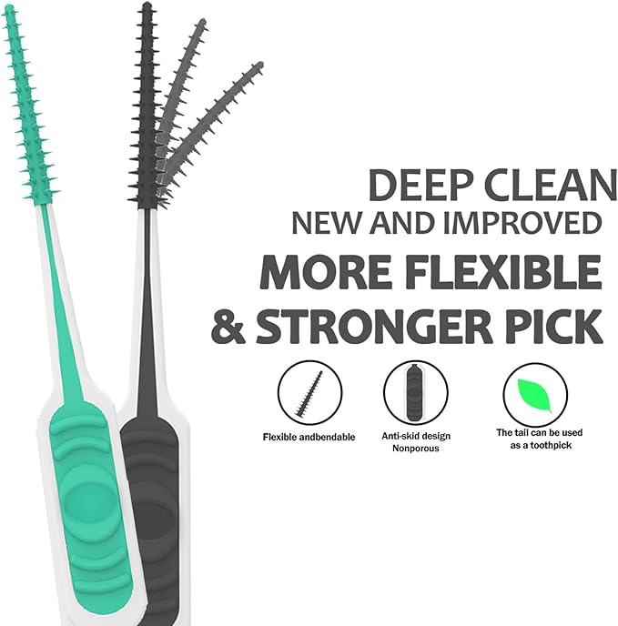 200PCS Interdental Brush with Soft Rubber Handle,Disposable Dental Picks for Teeth Cleaning,Dental Picks with Convenient PP Case (Black)