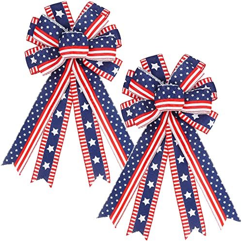 2PCS Large 4th of July Wreath Bows for Independence Day Front Door Decor