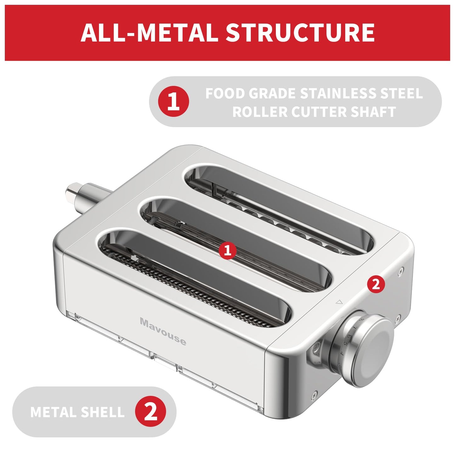All Metal Pasta Attachment 3 In 1 Set For Kitchenaid Stand Mixer, Included Pasta Sheet Roller, Spaghetti Cutter, Fettuccine Cutter Maker Accessories And Cleaning Brush