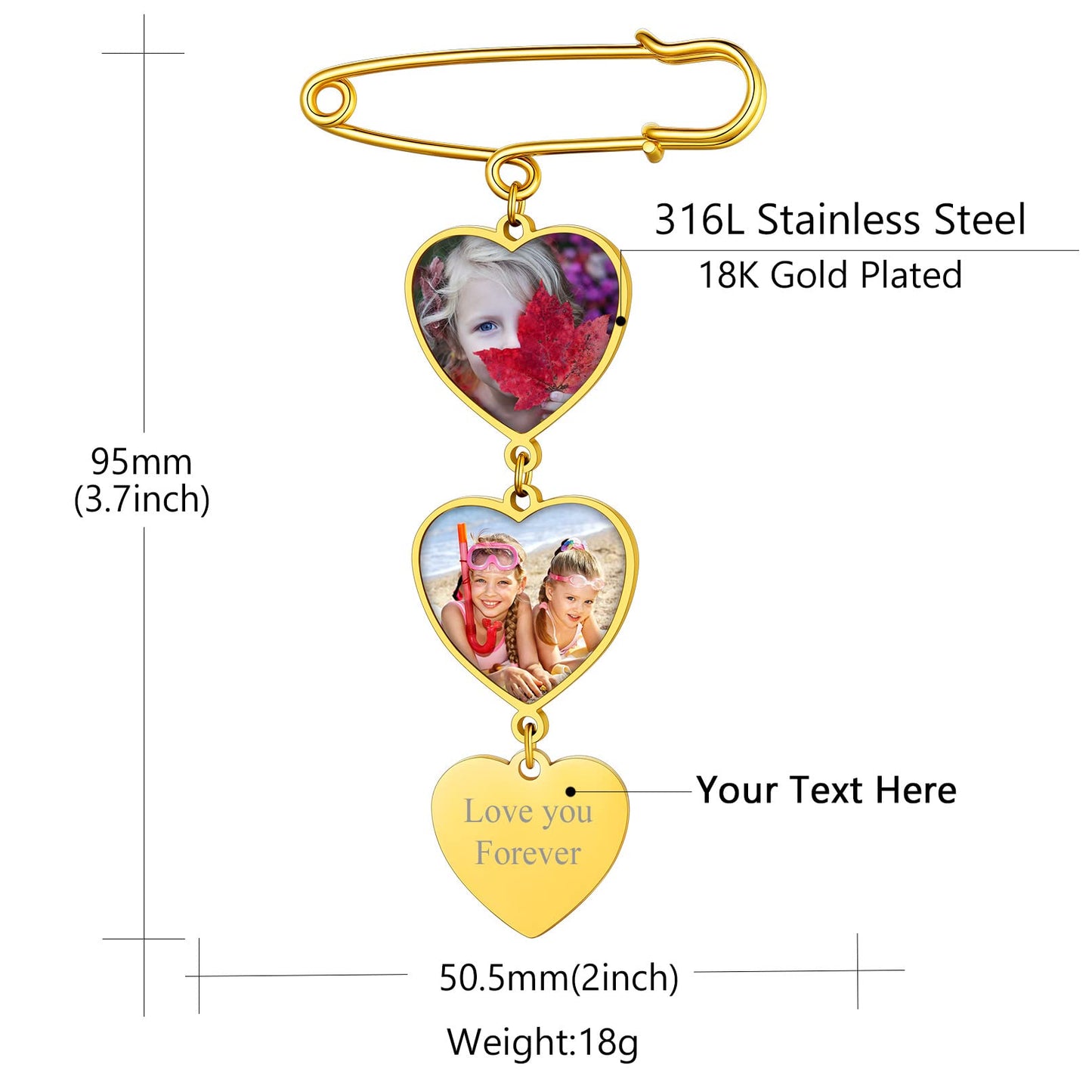 Custom4U Wedding Boutonniere Photo Charm Custom Memory Bouquet Picture Pins