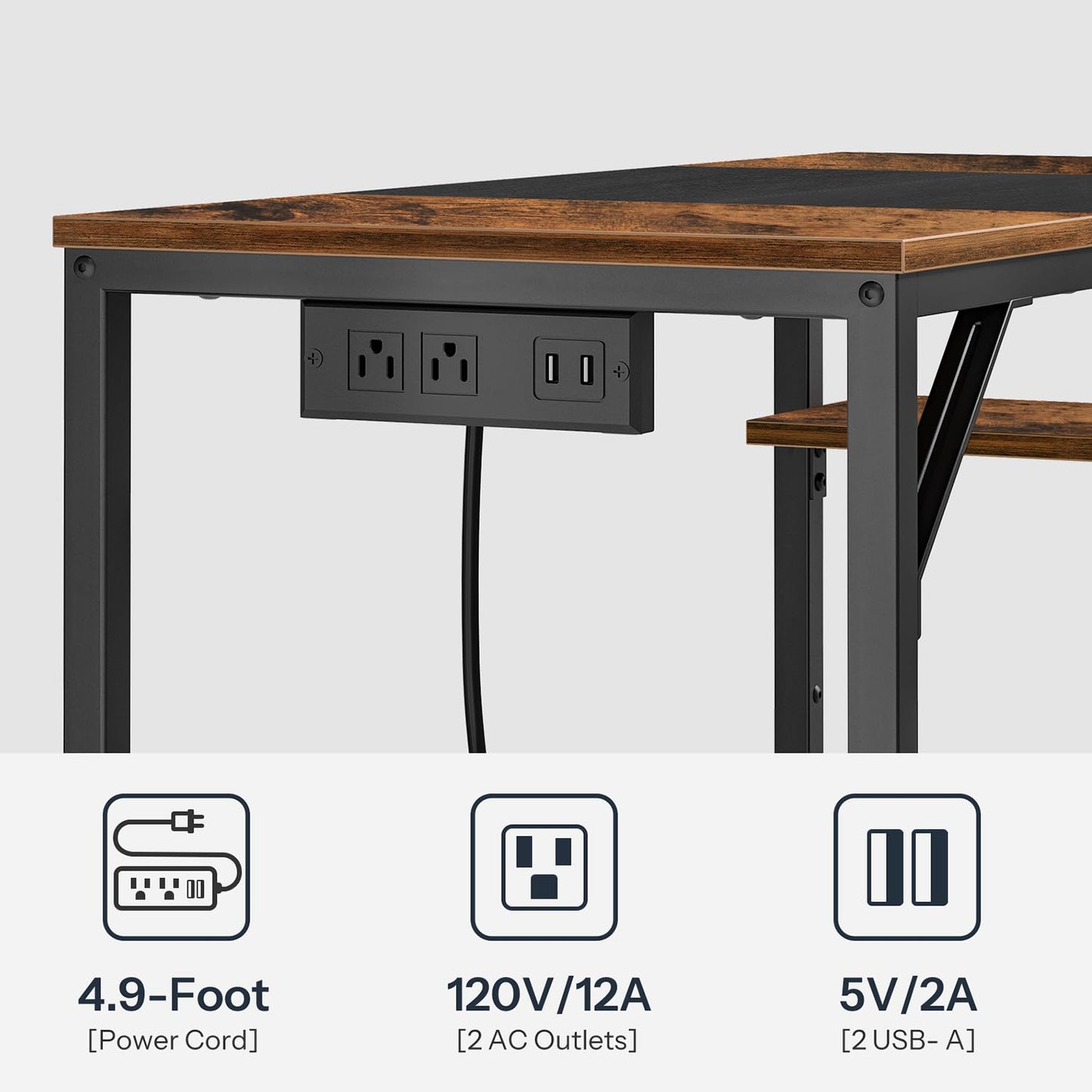 HOOBRO Computer Desk, Home Office Desk with Power Outlet, Writing Desk with 2 Shelves, Modern Small Desk for Home Office, Study, Easy to Assemble, Rustic Brown and Black BF43UDN01