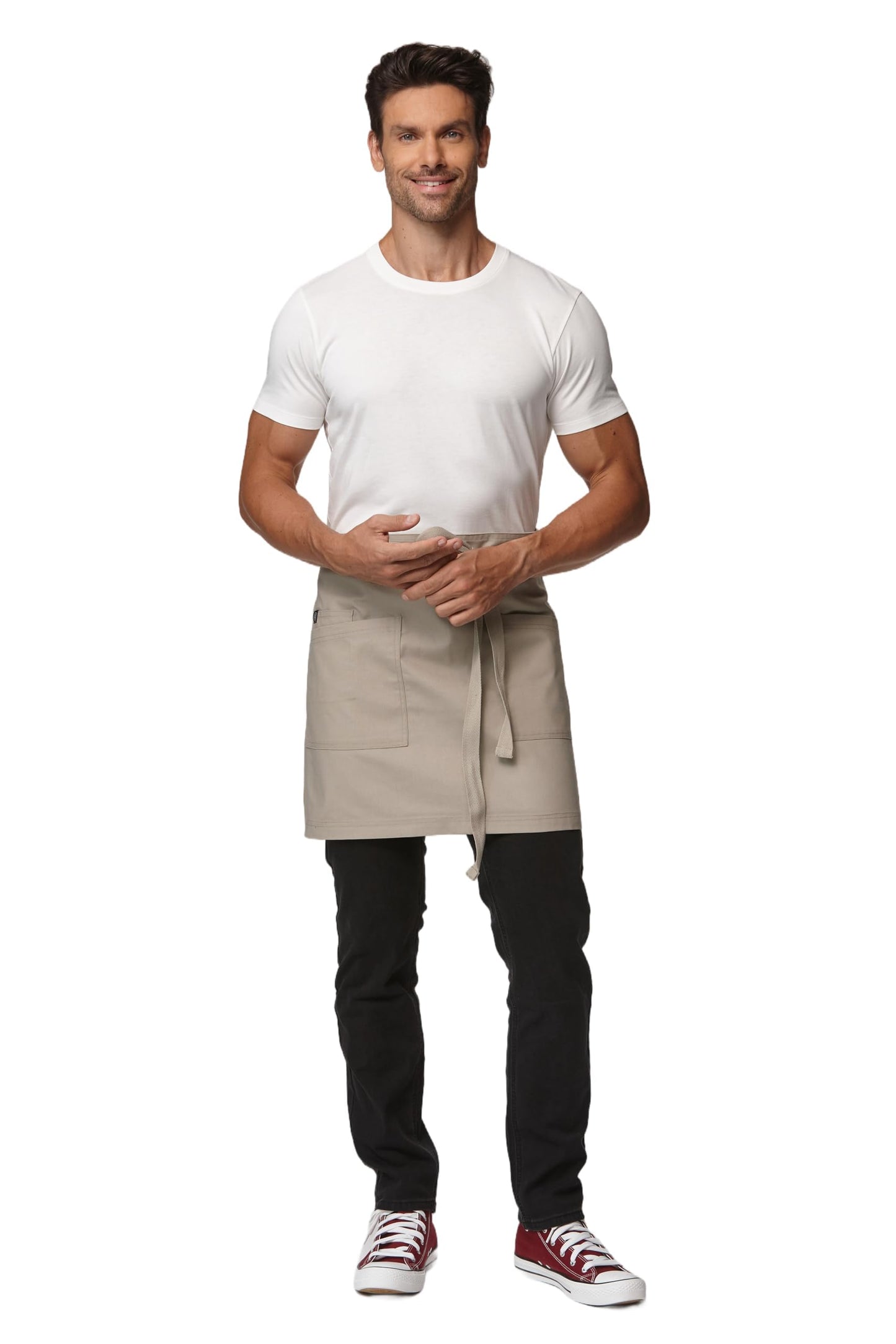 Guolamy Unisex Waist Apron Half Bistro Apron Server Aprons with Pockets Waterproof 4251BY(Khaki,1Pack