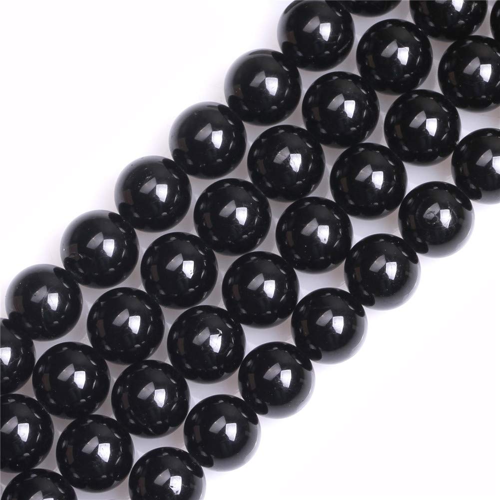GEM-Inside Natural 8mm Round Black Tourmaline Gemstone Loose Beads Energy Power Beads for Jewelry Making 15"