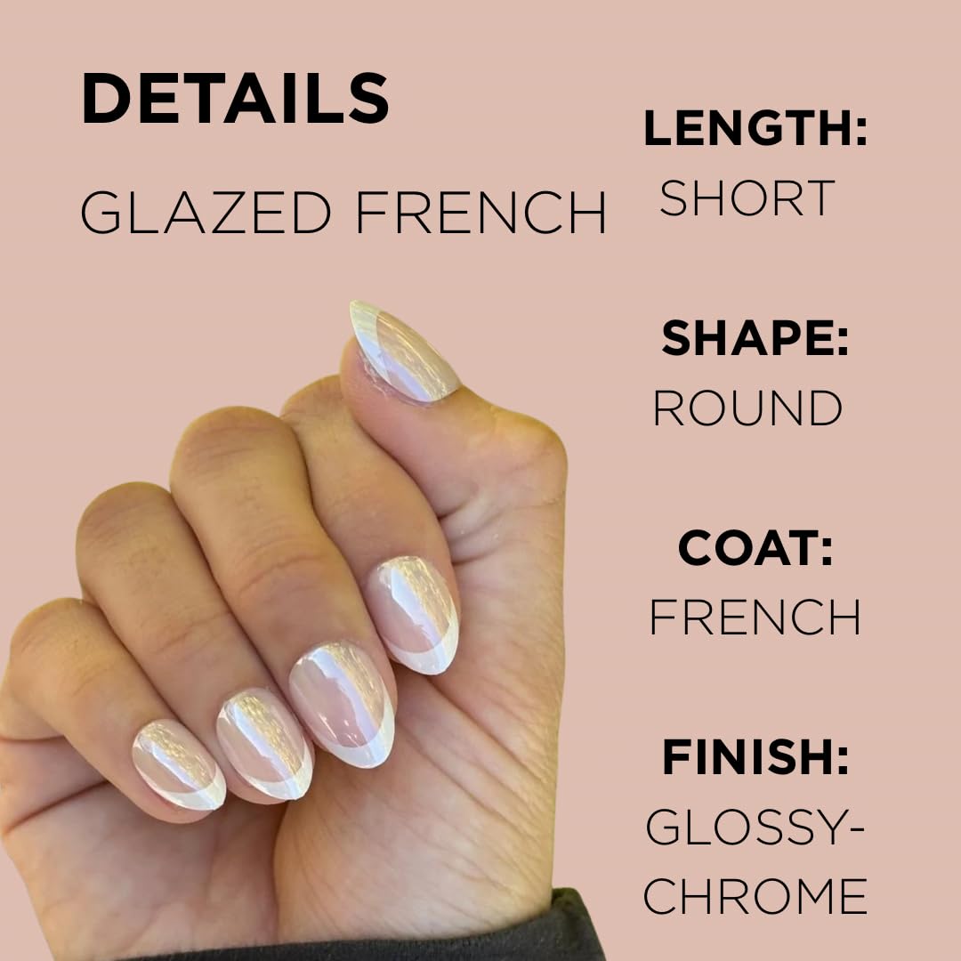 GLAZED FRENCH Press-On Nails by Lavaa Beauty | Short Round Chrome Glazed French Tip Nails